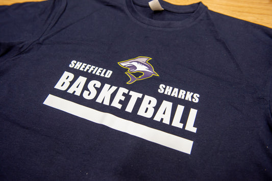 Sharks Basketball Banner Logo T-Shirt - Navy